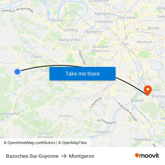 Bazoches-Sur-Guyonne to Montgeron map