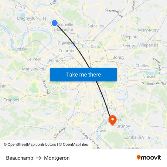 Beauchamp to Montgeron map