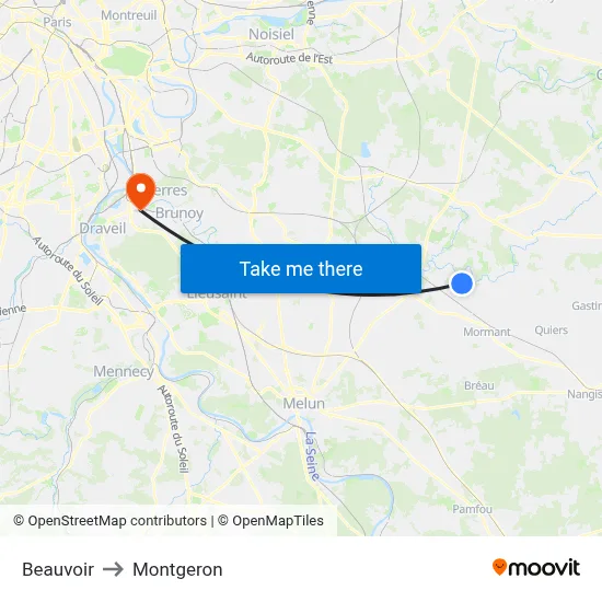 Beauvoir to Montgeron map