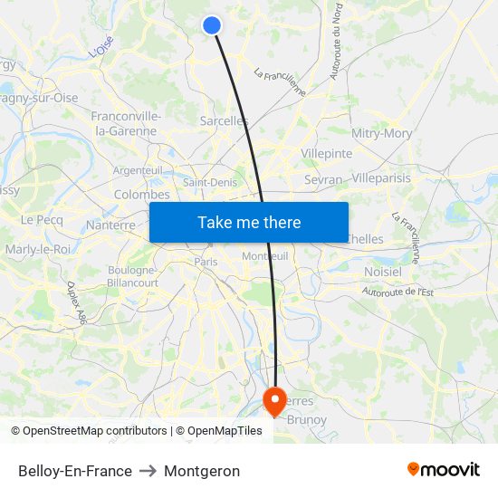 Belloy-En-France to Montgeron map