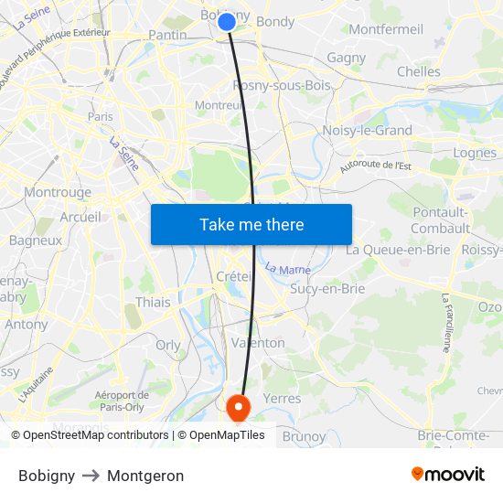 Bobigny to Montgeron map