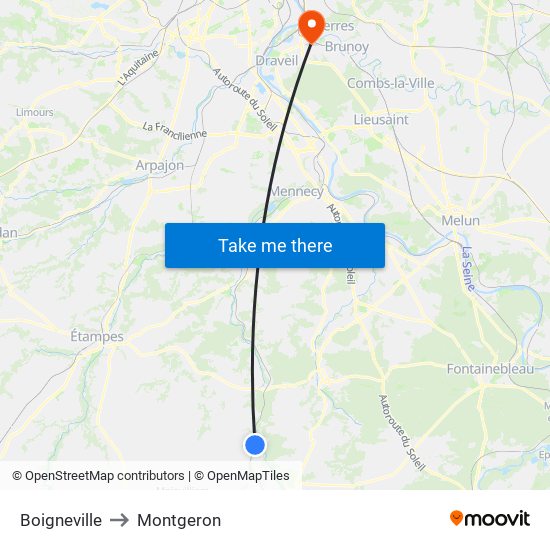 Boigneville to Montgeron map