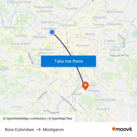 Bois-Colombes to Montgeron map