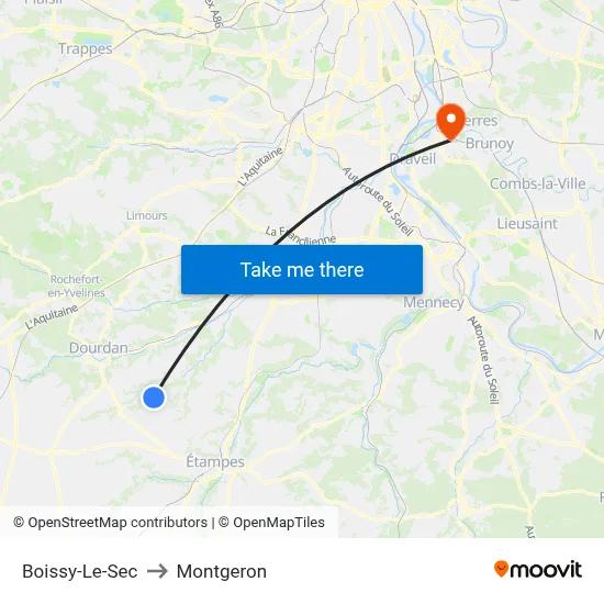 Boissy-Le-Sec to Montgeron map