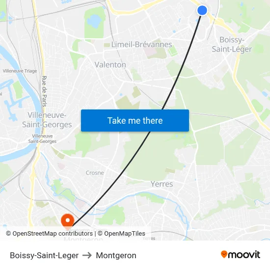 Boissy-Saint-Leger to Montgeron map