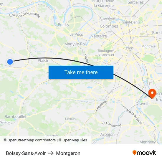 Boissy-Sans-Avoir to Montgeron map