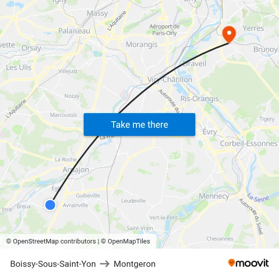 Boissy-Sous-Saint-Yon to Montgeron map