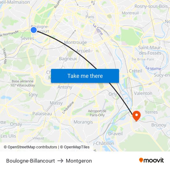 Boulogne-Billancourt to Montgeron map