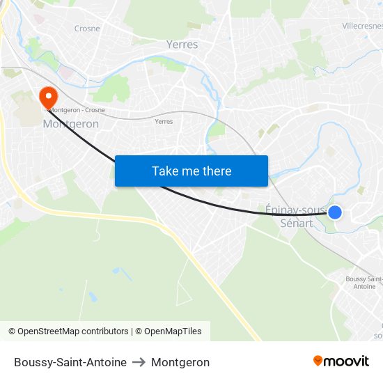 Boussy-Saint-Antoine to Montgeron map