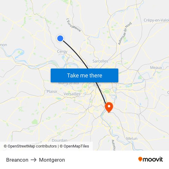 Breancon to Montgeron map