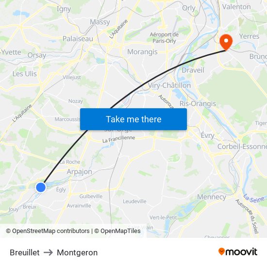 Breuillet to Montgeron map