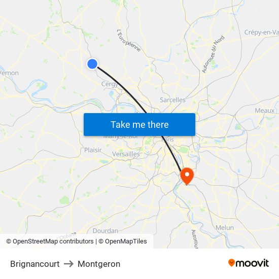 Brignancourt to Montgeron map