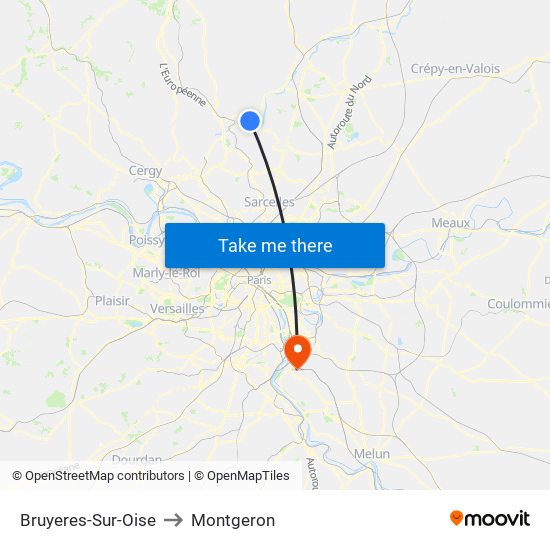 Bruyeres-Sur-Oise to Montgeron map