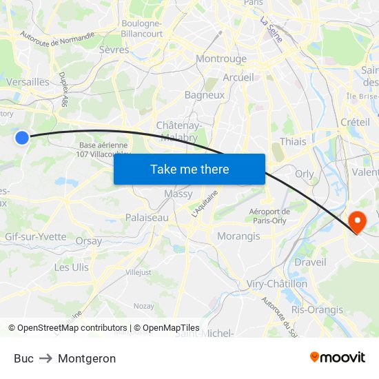 Buc to Montgeron map