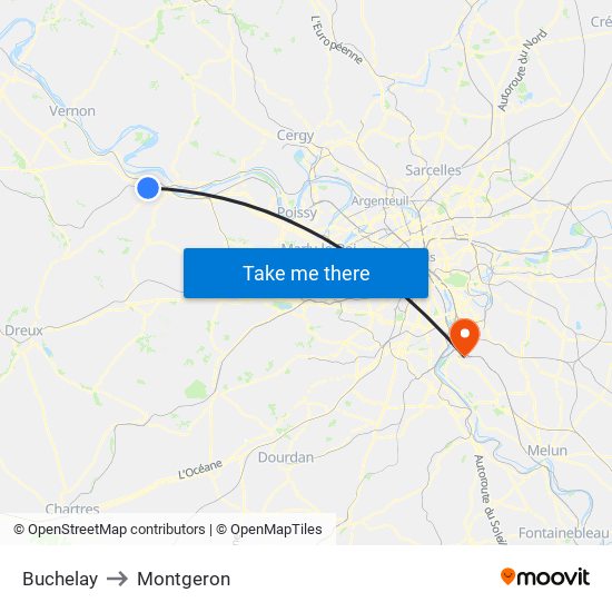 Buchelay to Montgeron map