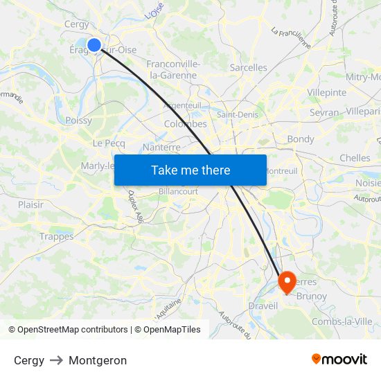 Cergy to Montgeron map