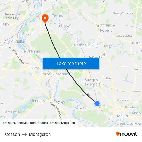 Cesson to Montgeron map