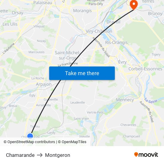 Chamarande to Montgeron map