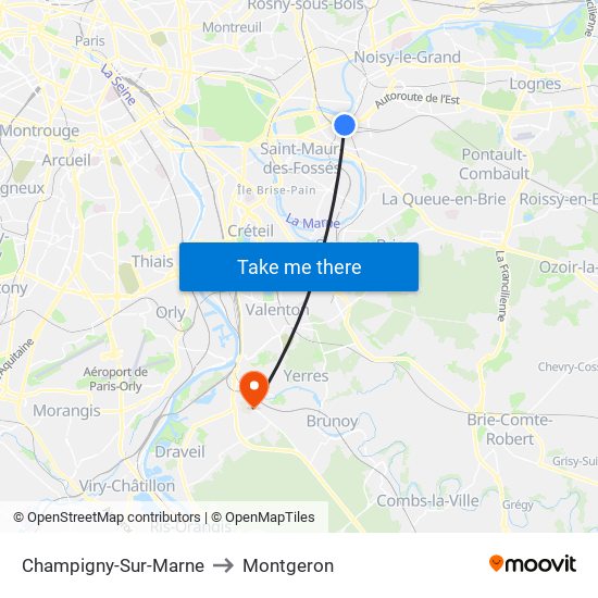 Champigny-Sur-Marne to Montgeron map