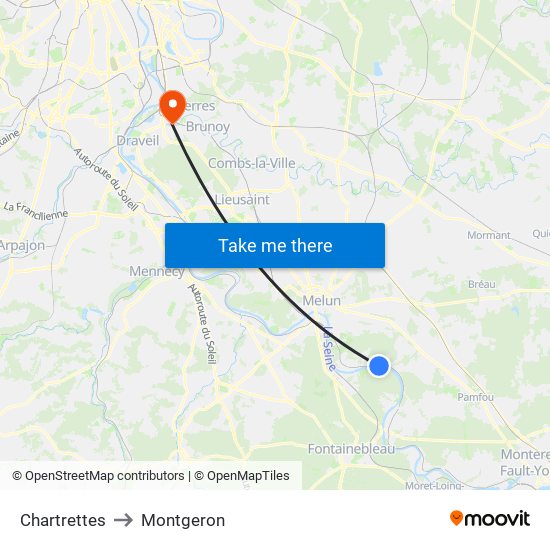 Chartrettes to Montgeron map