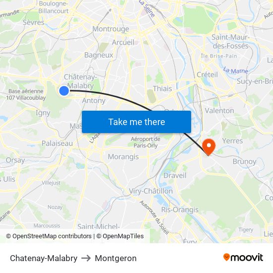 Chatenay-Malabry to Montgeron map