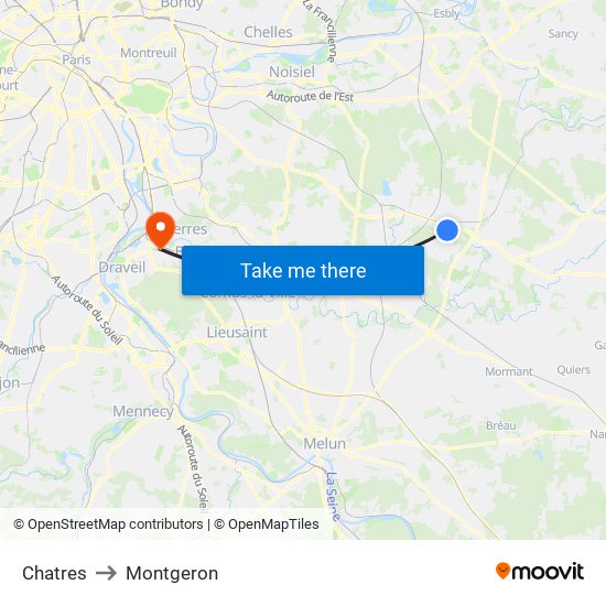 Chatres to Montgeron map