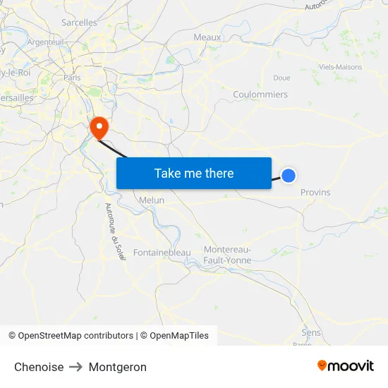 Chenoise to Montgeron map