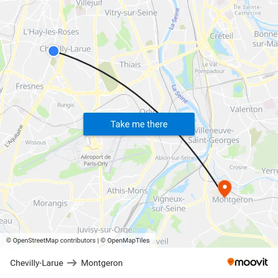 Chevilly-Larue to Montgeron map
