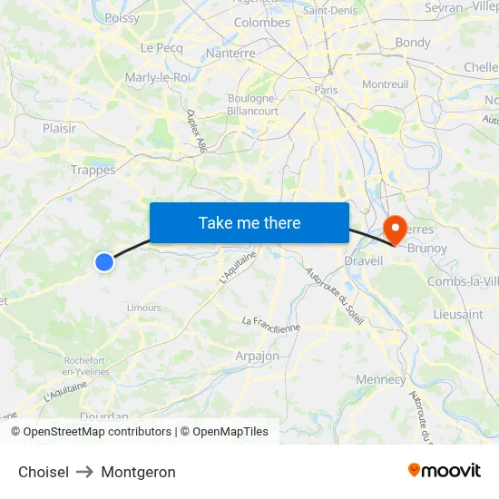 Choisel to Montgeron map