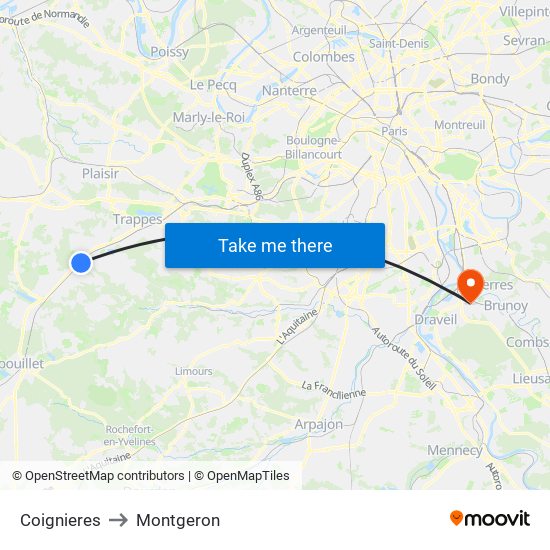 Coignieres to Montgeron map