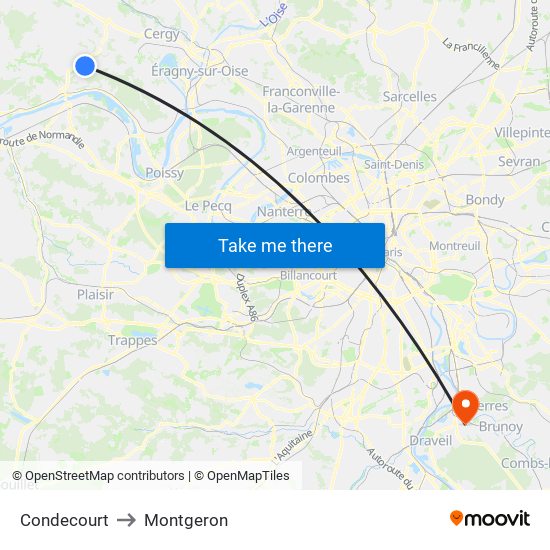 Condecourt to Montgeron map