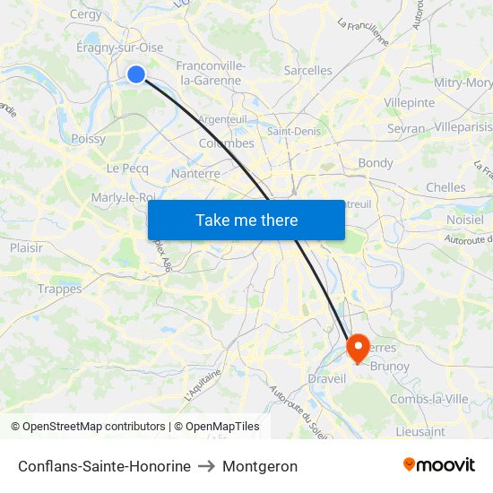 Conflans-Sainte-Honorine to Montgeron map