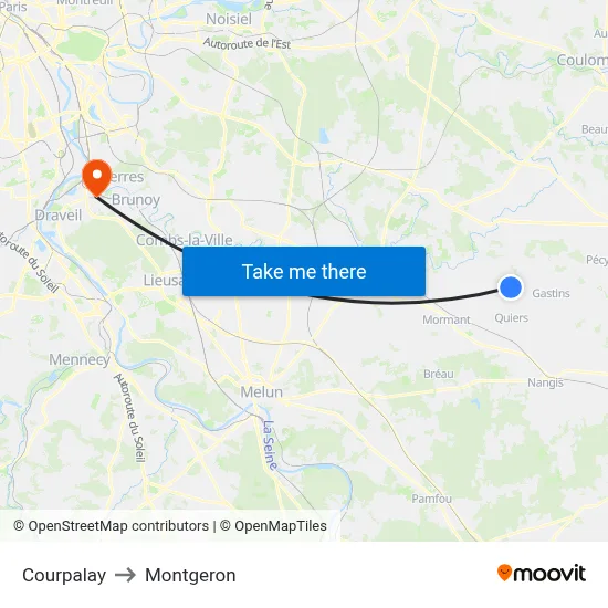 Courpalay to Montgeron map