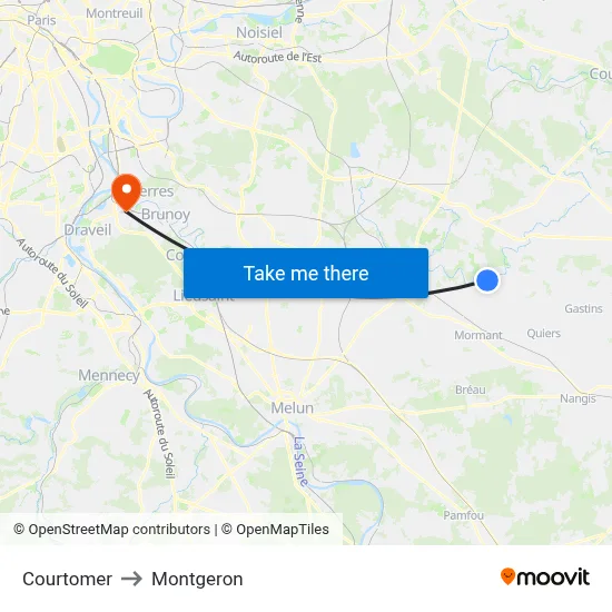 Courtomer to Montgeron map