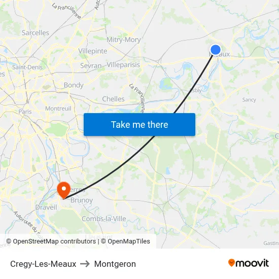 Cregy-Les-Meaux to Montgeron map