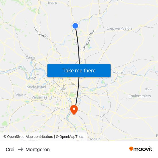 Creil to Montgeron map