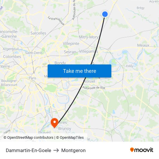 Dammartin-En-Goele to Montgeron map