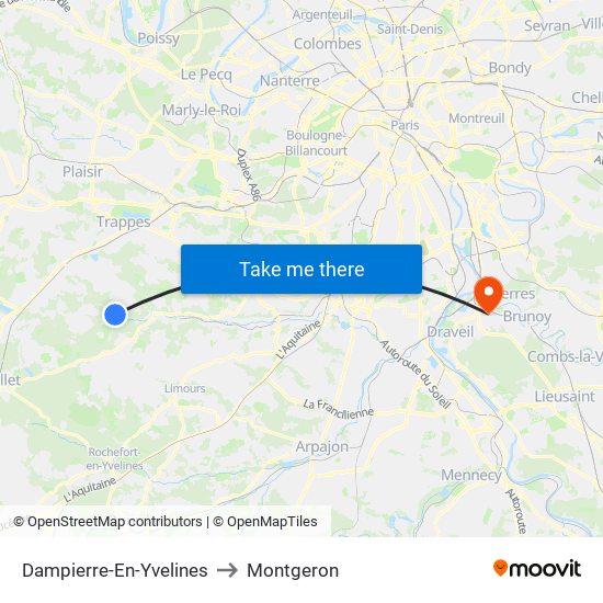 Dampierre-En-Yvelines to Montgeron map