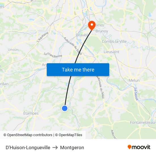 D'Huison-Longueville to Montgeron map