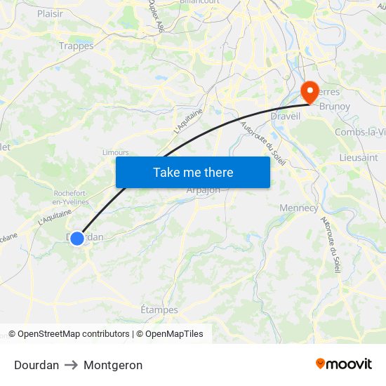 Dourdan to Montgeron map