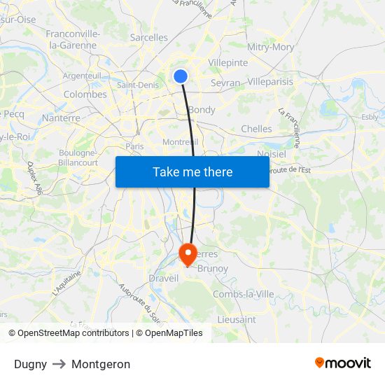 Dugny to Montgeron map