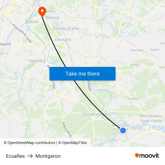 Ecuelles to Montgeron map