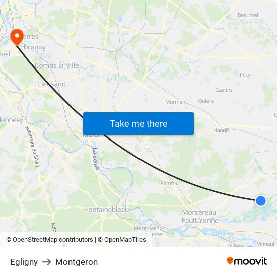 Egligny to Montgeron map