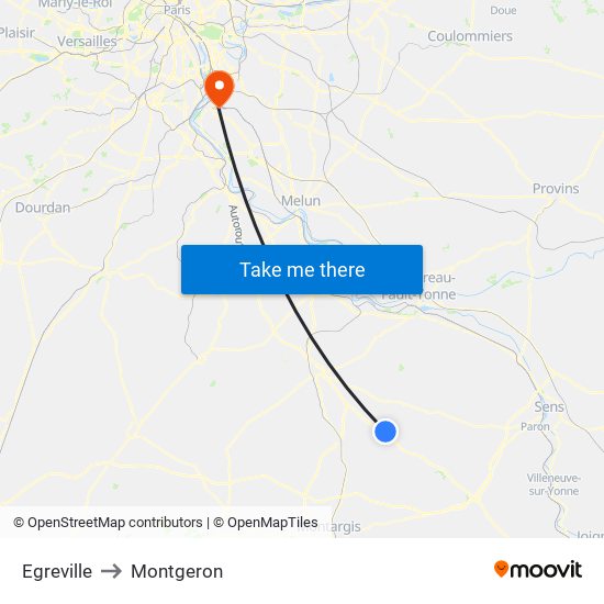 Egreville to Montgeron map