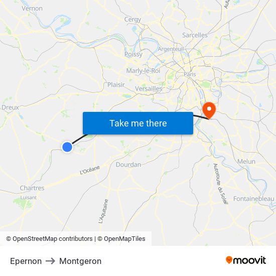 Epernon to Montgeron map