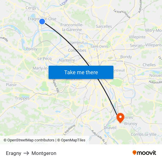 Eragny to Montgeron map