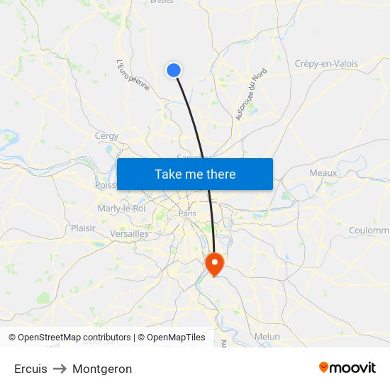 Ercuis to Montgeron map