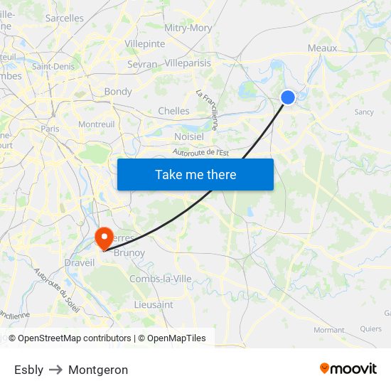 Esbly to Montgeron map