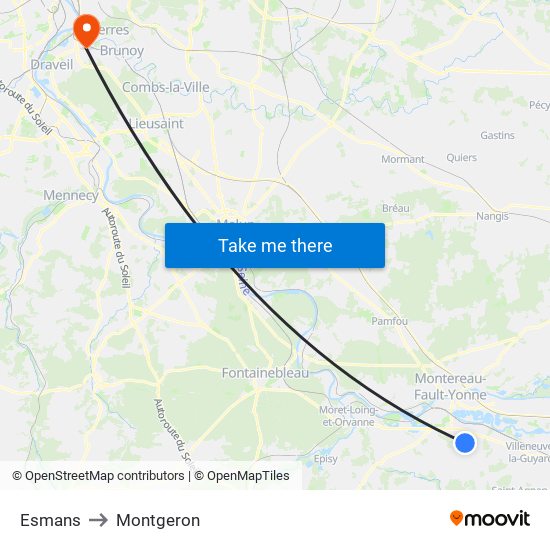 Esmans to Montgeron map