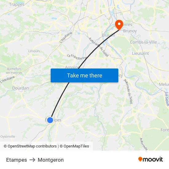 Etampes to Montgeron map